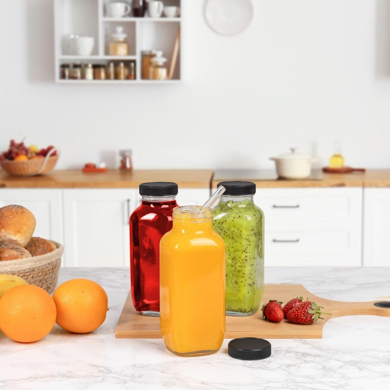 Amazon 16oz botella de vidrio transparente con tapa reutilizable para batidos de jugo, leche y bebidas de almacenamiento