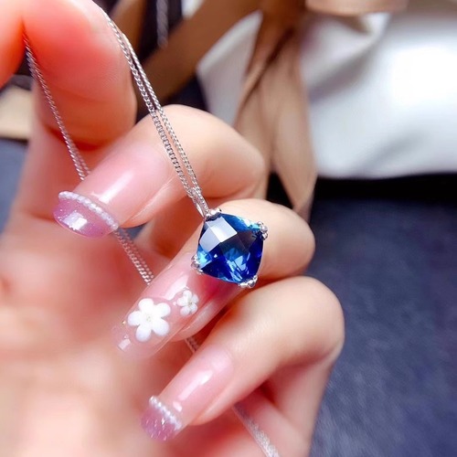 New Style Elegant Princess Cut Diamond London Blue Pendant Set with Topaz and Sapphires for Women, Adjustable Ring