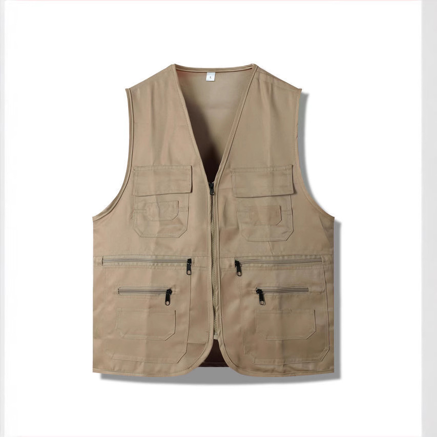 Reportero de pesca al aire libre, chaleco, logotipo para hombres y mujeres, fotografía, ropa de trabajo, chaleco, logotipo bordado, bolsillos múltiples al por mayor