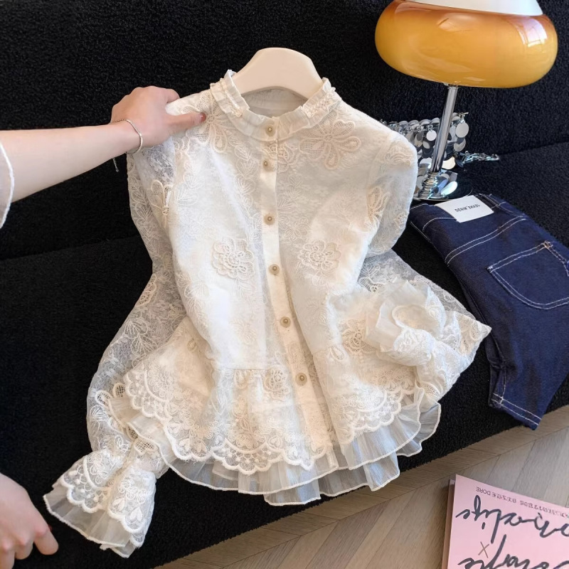 French Court-Style Lace Embroidered Shirt for Women, 2026 Spring Collection, Elegant Ruffle Design Top, Trendy A10792 French Court-Style Lace Embroidered Shirt for Women, 2026 Spring Collection, Elegant Ruffle Design Top, Trendy A10792