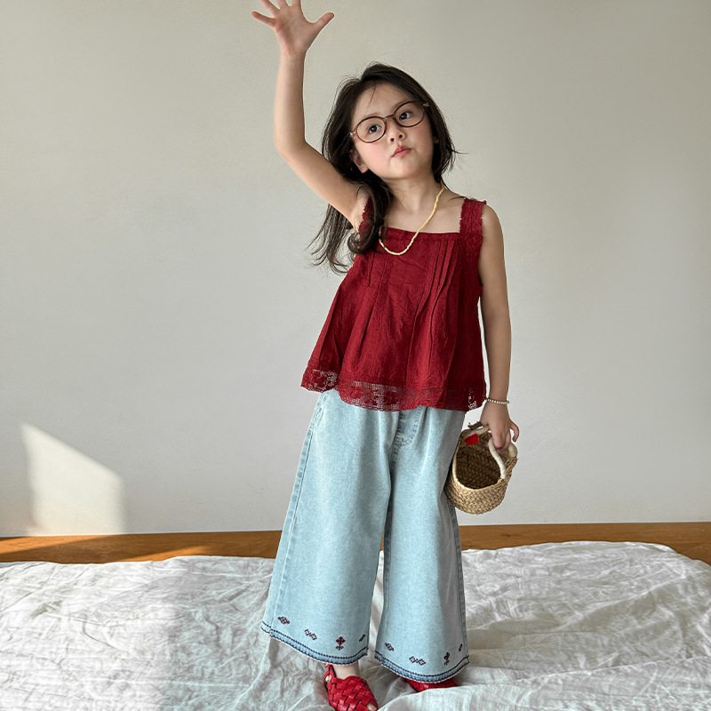 Verwood Children's Wear Girl's suit Summer 2025 New Children's Korean Style Stylike Shirt Jeans Baby Clothes