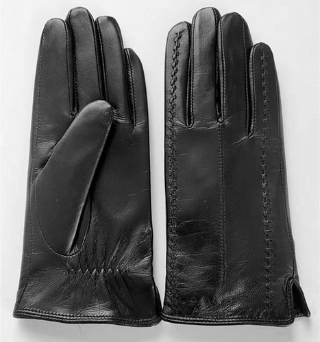 Factory direct sales new autumn and winter imported goatskin warm and windproof simple floral genuine leather touch screen gloves for women