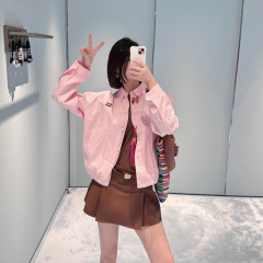 mi u衬衫夹克外套微标刺绣字母后背纽扣女25早秋7月新款叠穿外套