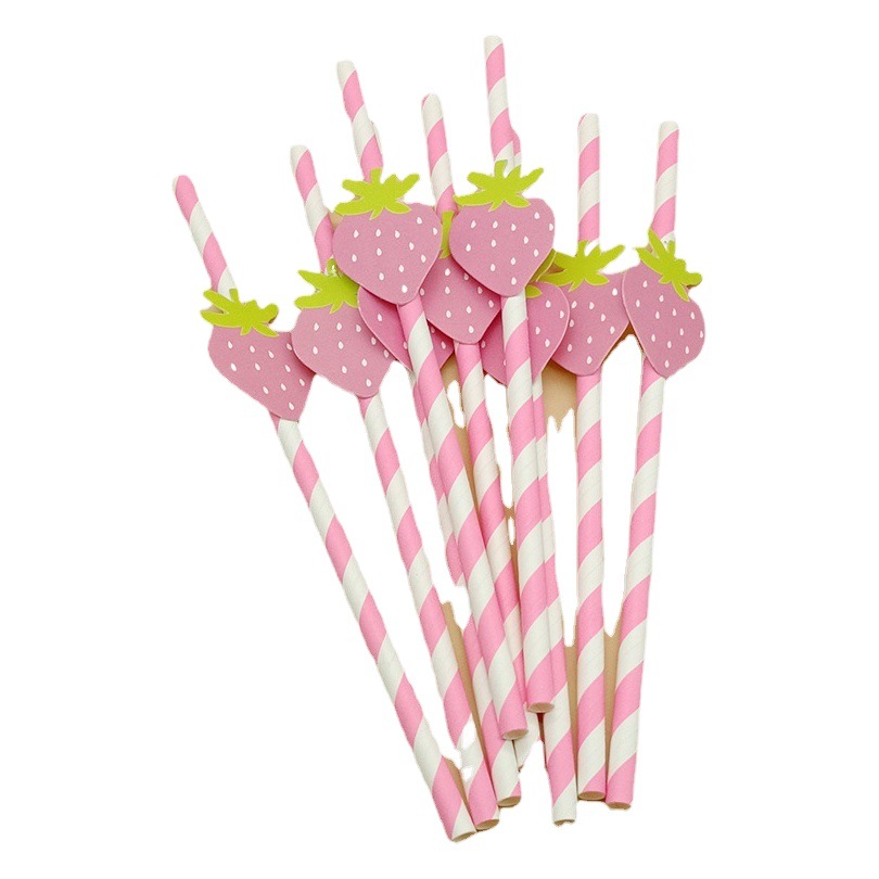 Paja de papel degradable desechable fruta creativa paja de fresa decoración para hornear pastel plug-in leche té paja