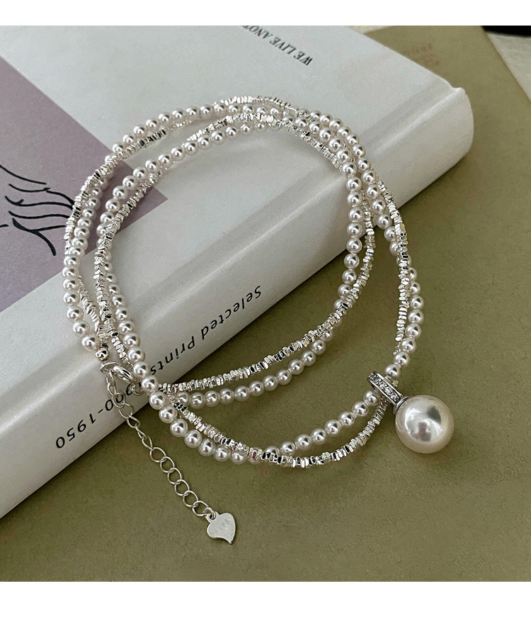 Großhandel Schmuck Dame Einfarbig Künstliche Perle Sterling Silber Perlen Armbänder display picture 4