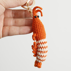 Handmade Crochet Shrimp Doll, Wool Yarn Crocheted Big Shrimp Keychain, Knitted Hanging Ornament Finished Product