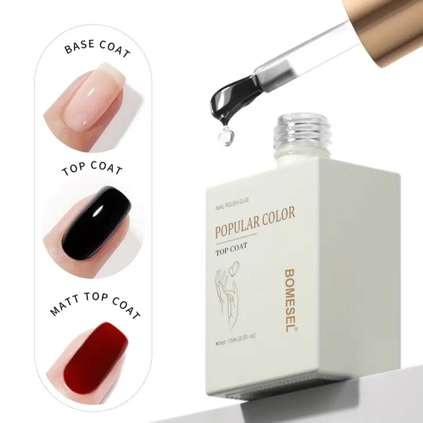 15ml tienda de uñas especial capa de sellado de pegamento de base reforzada esmerilado pegamento de vinilo endurecido fábrica de pegamento funcional al por mayor