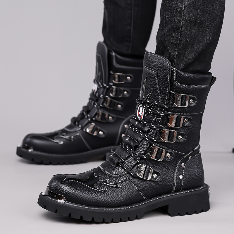 Cross-Border Autumn New Large Size Martin Boots High-Top Snow Boots Work Boots Long Boots Men's Shoes High-Top Knight Leather Boots