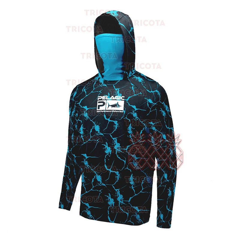PELAGIC Men's Fishing Shirt Hoodie with Face Mask Breathable Anti-mosquito Long Sleeve Sunscreen Fishing Hooded Fishing Clothes