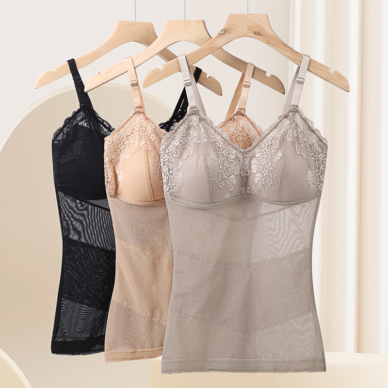 Verano delgado, sin costuras, hermosa espalda, transpirable, esculpir el cuerpo, abdomen, chaleco de fondo, malla para mujer, honda, ropa interior, almohadilla para el pecho fija