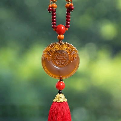 Car hanging – rosewood, oriental red, car rearview - peaceful-double-pixiu-lucky-edition-simple-decoration