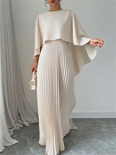  New European and American fashionable loose bat sleeves crimped irregular temperament elegant dress for women