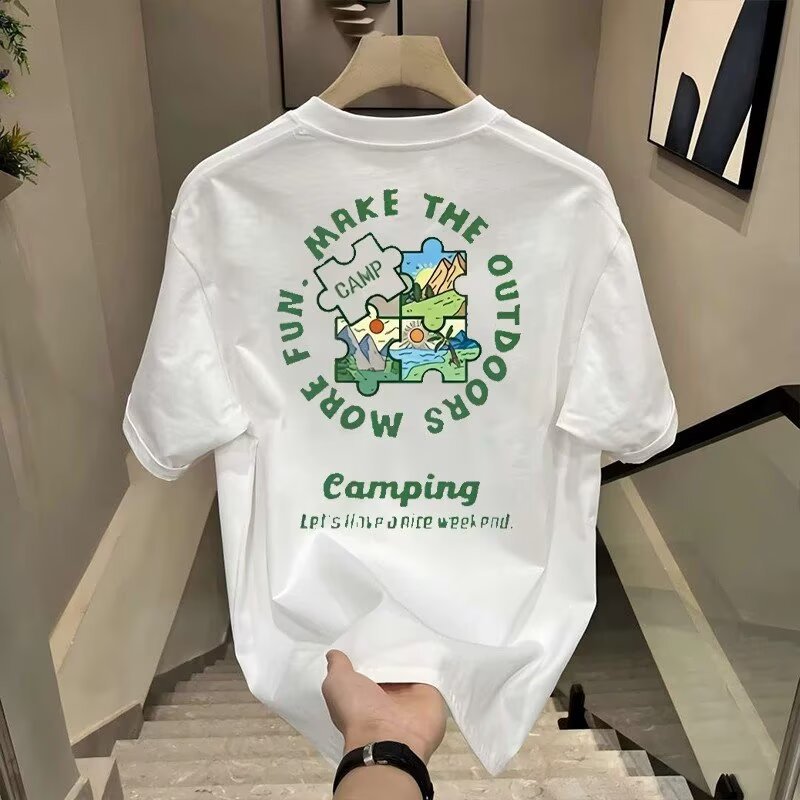 High-end trendy men's short-sleeved T-shirt, summer creative niche print short-sleeved top, trendy and versatile base layer.