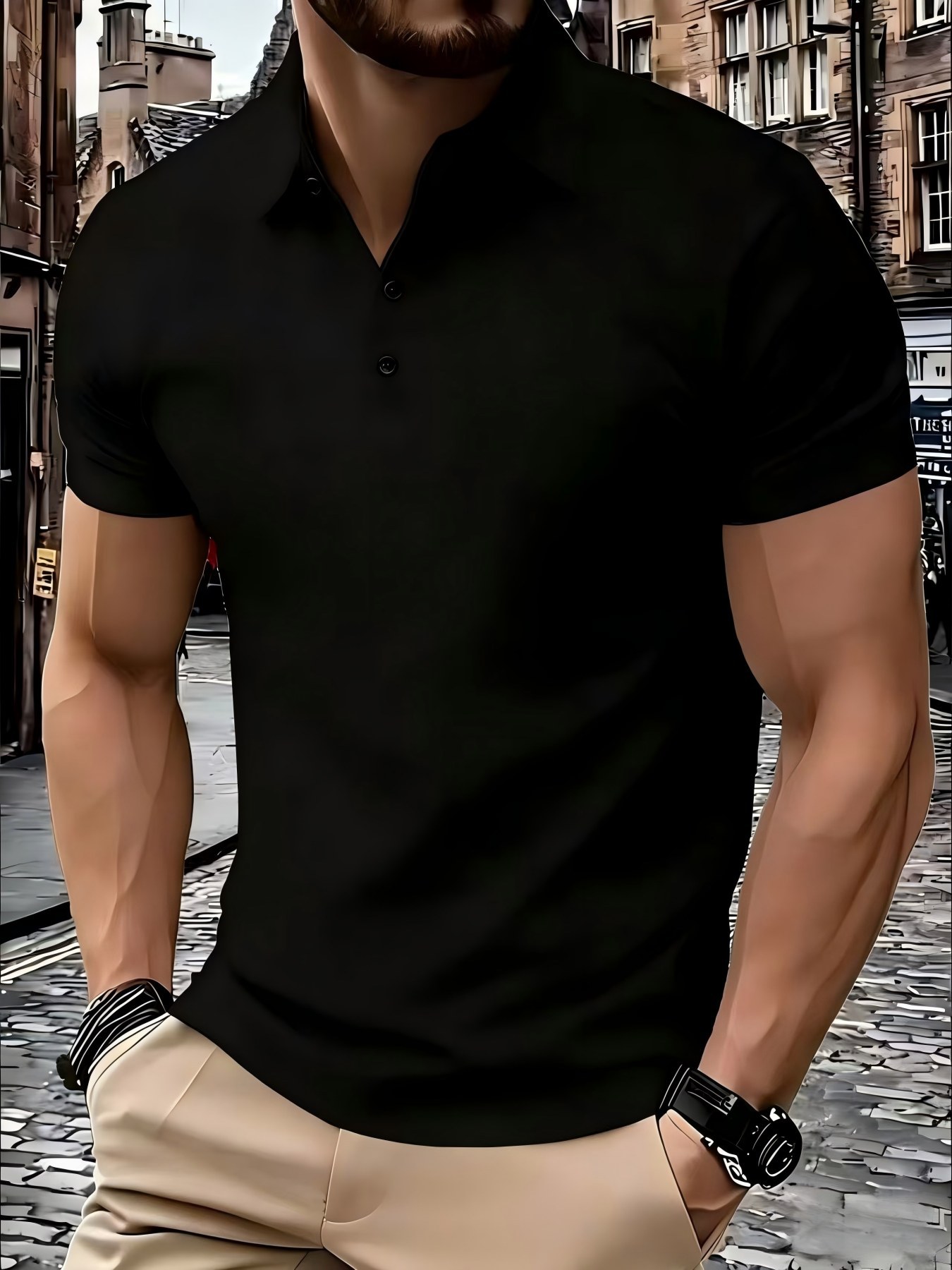 Fábrica de origen personalizada Europa y América polo transfronterizo verano sólido Amazon hombre muscular americano