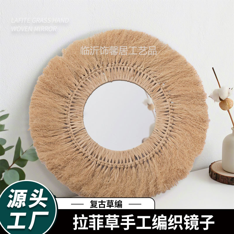 Rafia espejo tejido a mano B & B sala de estar colgante de pared espejo bar tienda de ropa para niños Fotografía Decoración Accesorios colgante