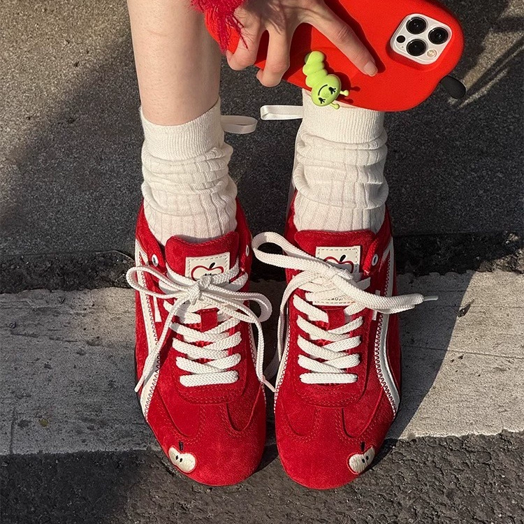 Sneakers (Apple) red suede low-top, summer casual, lace-up 35–40
