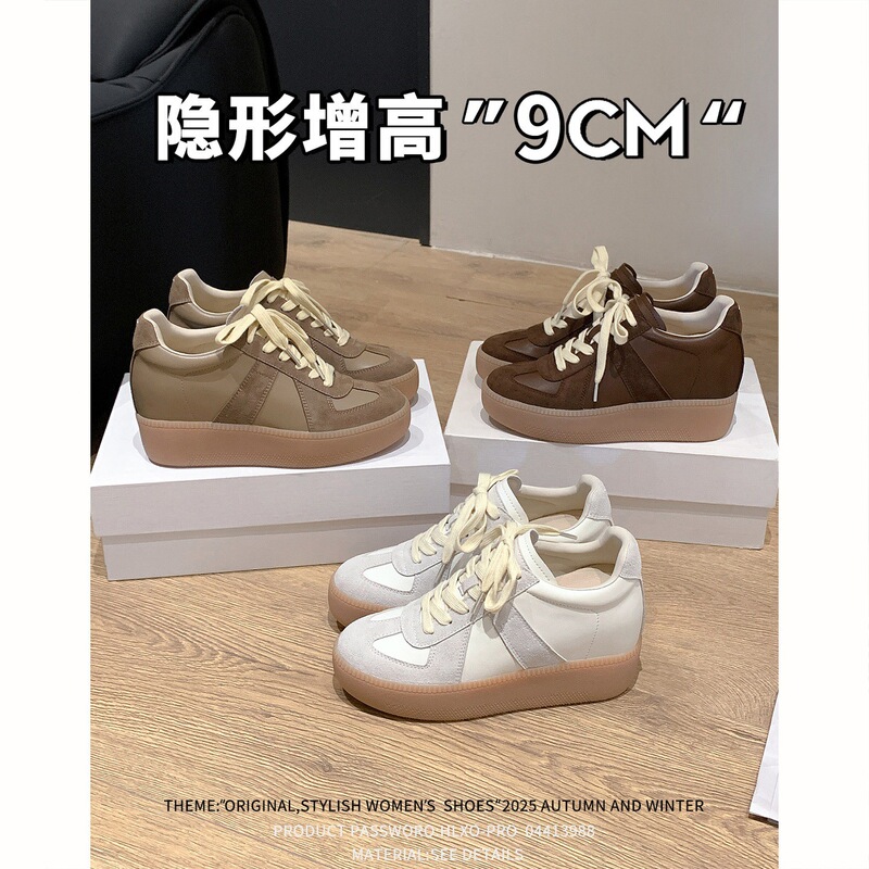 9cm Internal Height Increase~White Sneakers with Thick Soles, German Training Shoes for Women, 2026 New Model, Soft Leather, Color-Blocking, Lace-Up Casual Sports Shoes for Women 9cm Internal Height Increase~White Sneakers with Thick Soles, German Training Shoes for Women, 2026 New Model, Soft Leather, Color-Blocking, Lace-Up Casual Sports Shoes for Women
