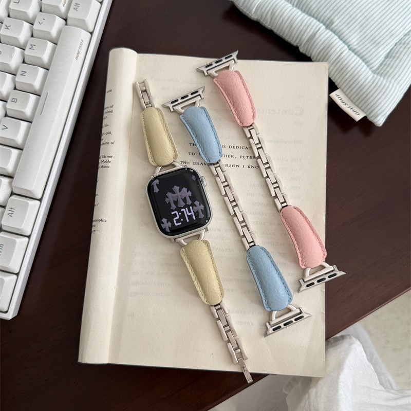 Suitable for S10 Apple 1-9 Watch with Candy Color Bracelet Leather Pebbled Niche Huawei Fit3/2 Xiaomi 9Pro