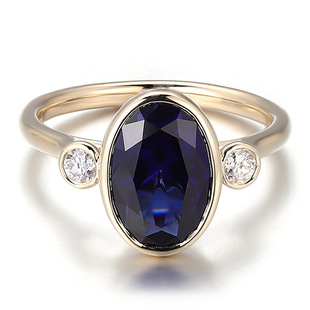 Royal Blue Deep Sapphire Ring 18K Gold Jewelry Customized Export Accessible Luxury Gold Cultured Gemstone Ring for Women