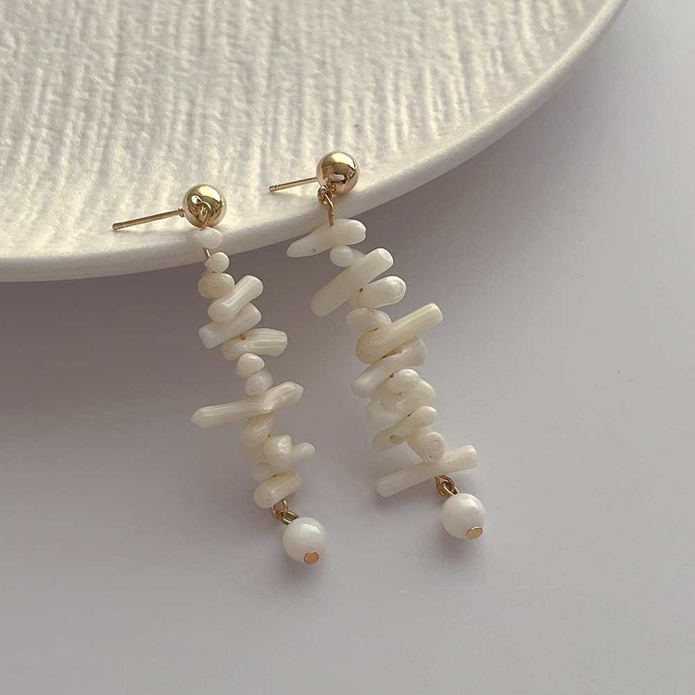 KC Golden Plated Plating Material Drop Earrings, Earrings Classification 1 Pair Quantity 1 Pair Classic Style Geometric Asymmetrical Irregular Tassel Imitation Pearl Coral Drop Earrings Earrings