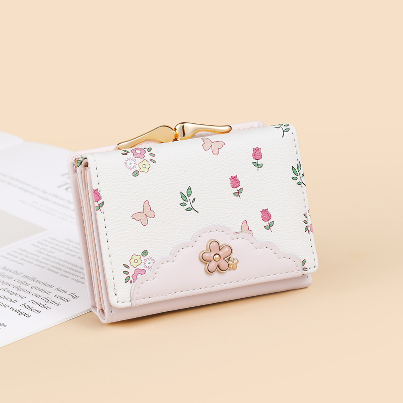 Cartera plegable de dibujos animados lindo transfronterizo, bowknot, bolso de tarjeta Macron, billetera de cuero PU de una pieza, billetera de mujer personalizada