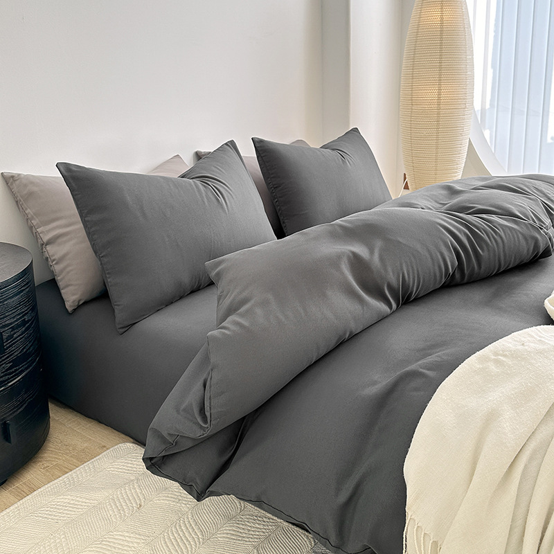 Cinza escuro minimalista / Tamanho pequeno 1,2 m [capa de edredão 150*200 folhas 160*230 fronha] conjunto de três peças