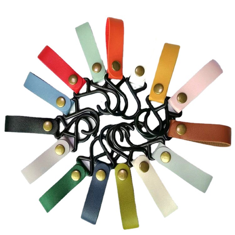 En stock al aire libre camping gancho en forma de gancho de cuero de la PU cuerda de viento llavero S gancho tienda PU tendedero gancho