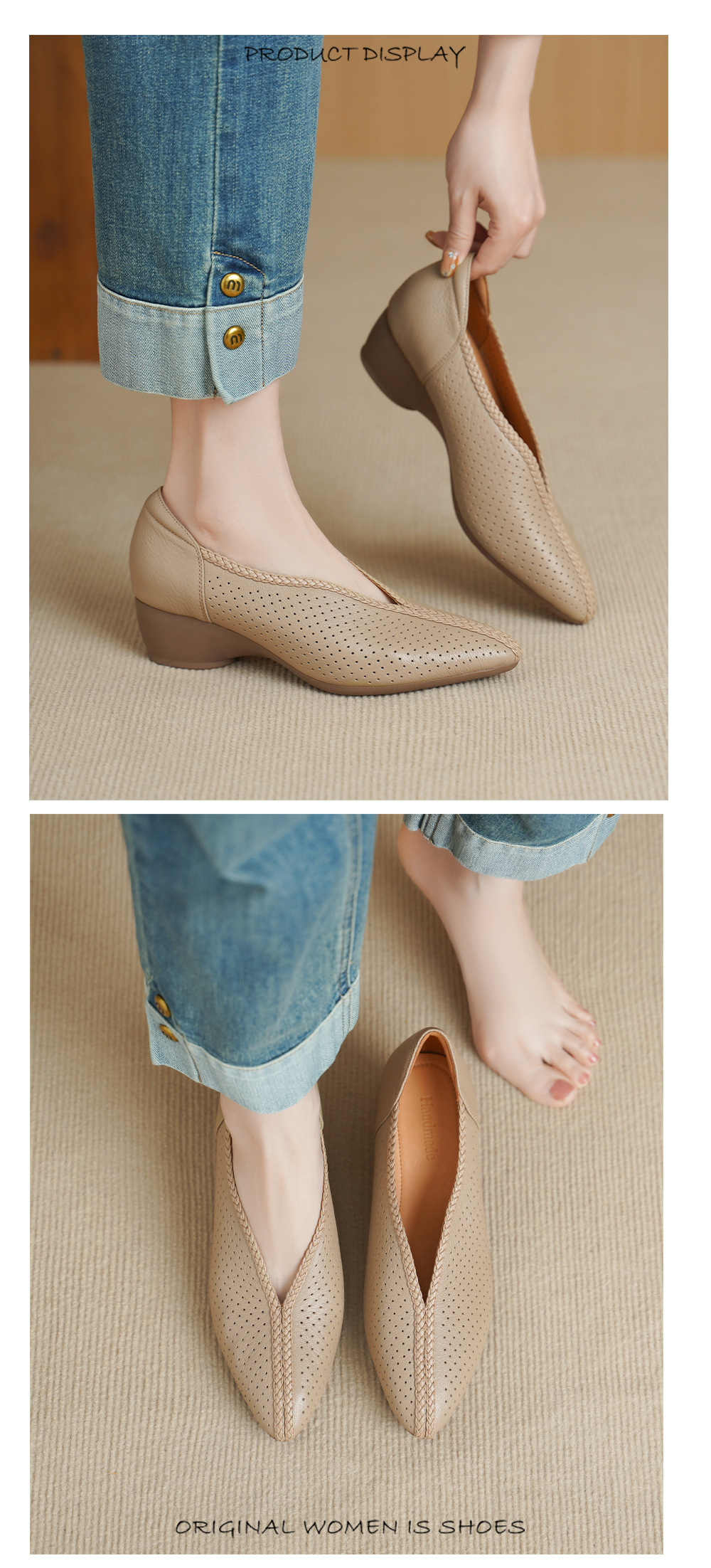 Giày đơn nữ da cừu mũi tròn gót vuông 4 cm — đen chi tiết 6