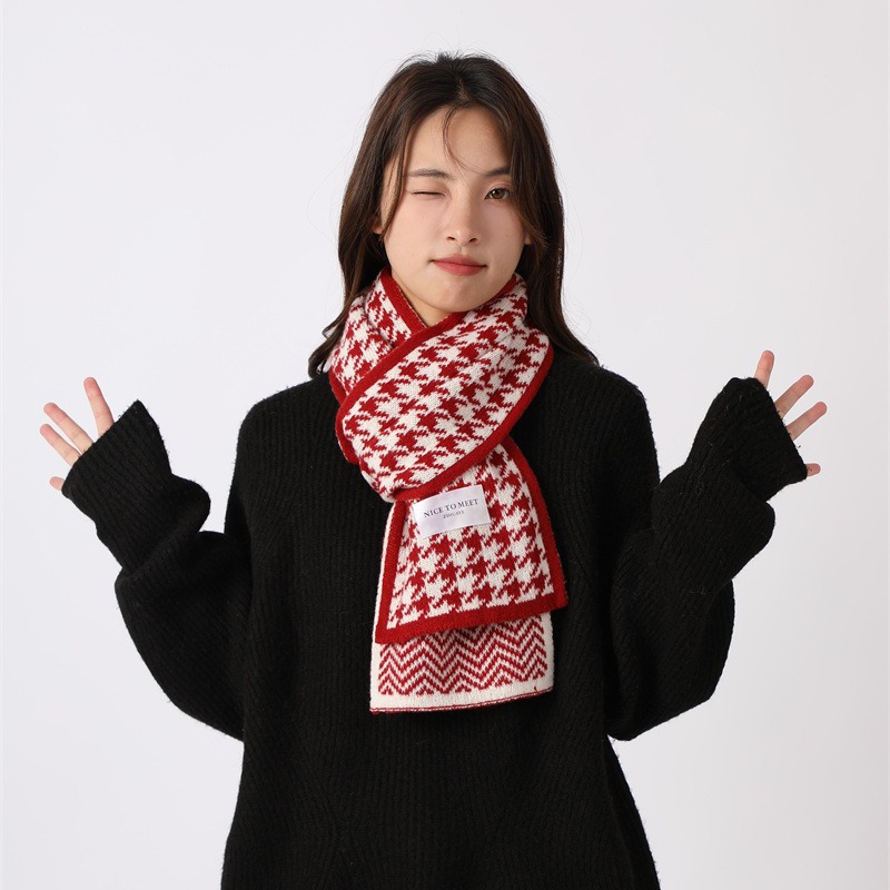 Sciarpa a griglia Qianniao da donna, inverno 2023, nuova coppia di studenti coreani versatili, lavorata a maglia, collo caldo_voghion.com