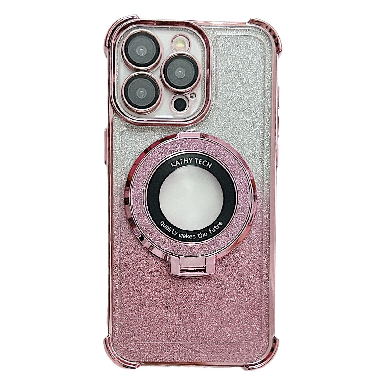 Funda magnética con purpurina para iPhone 17, 16 y 15, con acabado electrochapado degradado, cuatro esquinas anticaídas y soporte magnético.