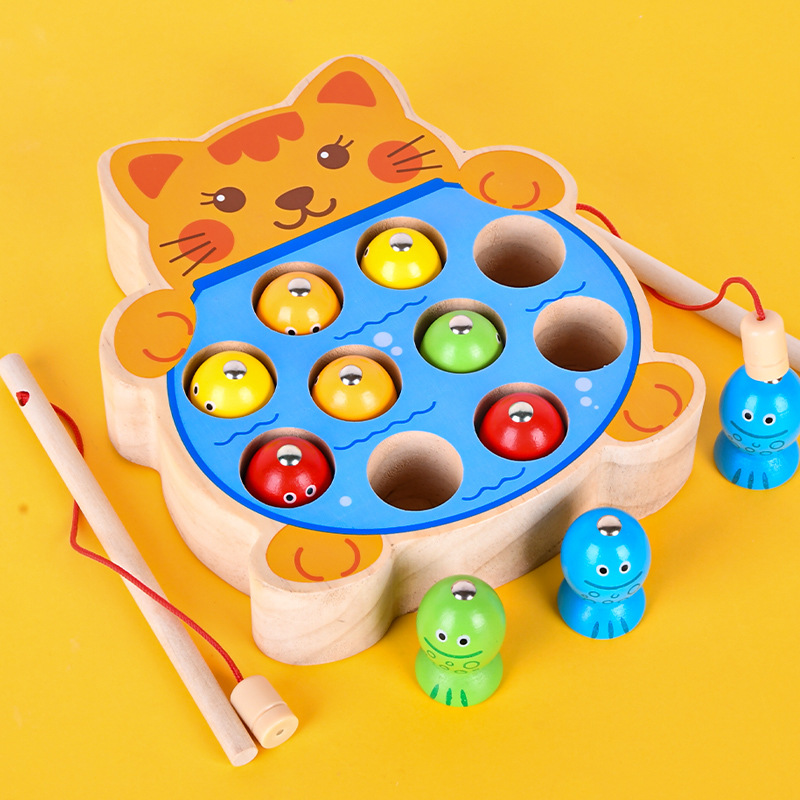 Transfronterizo nuevo gatito Rana dinosaurio pesca juego educativo para niños educación temprana coordinación mano-ojo juguetes de madera