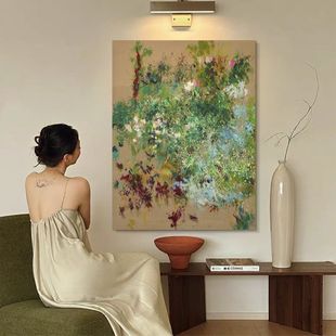 Hw.Art Pure Hand-Painted Oil Painting "Green Field Fantasy" Wabi-Sabi Style Living Room Decoration Hanging Painting Entrance Art Handmade Painting