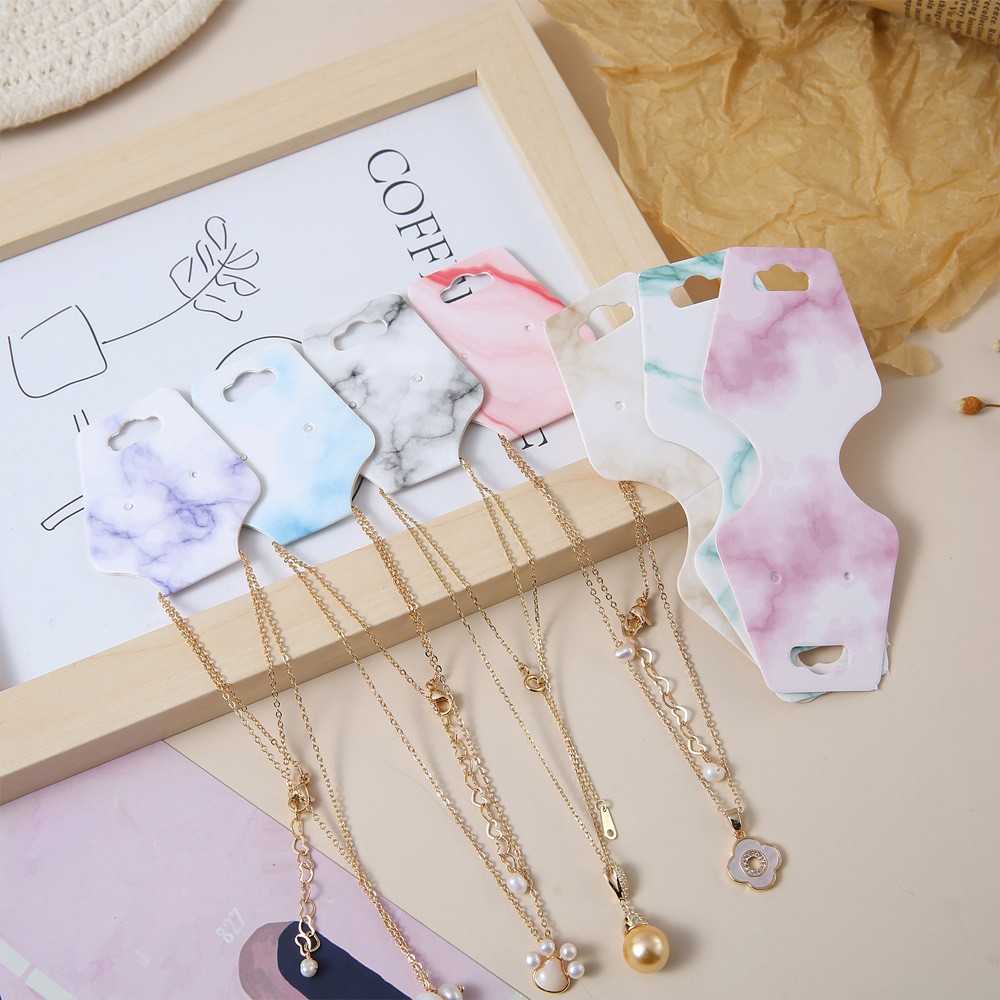 2025韩系对折卡4.5x10.7cm彩色大理石纹路耳环项链对折卡纸耳钉卡
