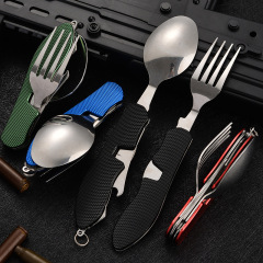 ミニ折りたたみ取り外し可能な組み合わせアウトドア登山旅行食器マルチオープンアルミハンドルアウトドアナイフギフトフルーツナイフ