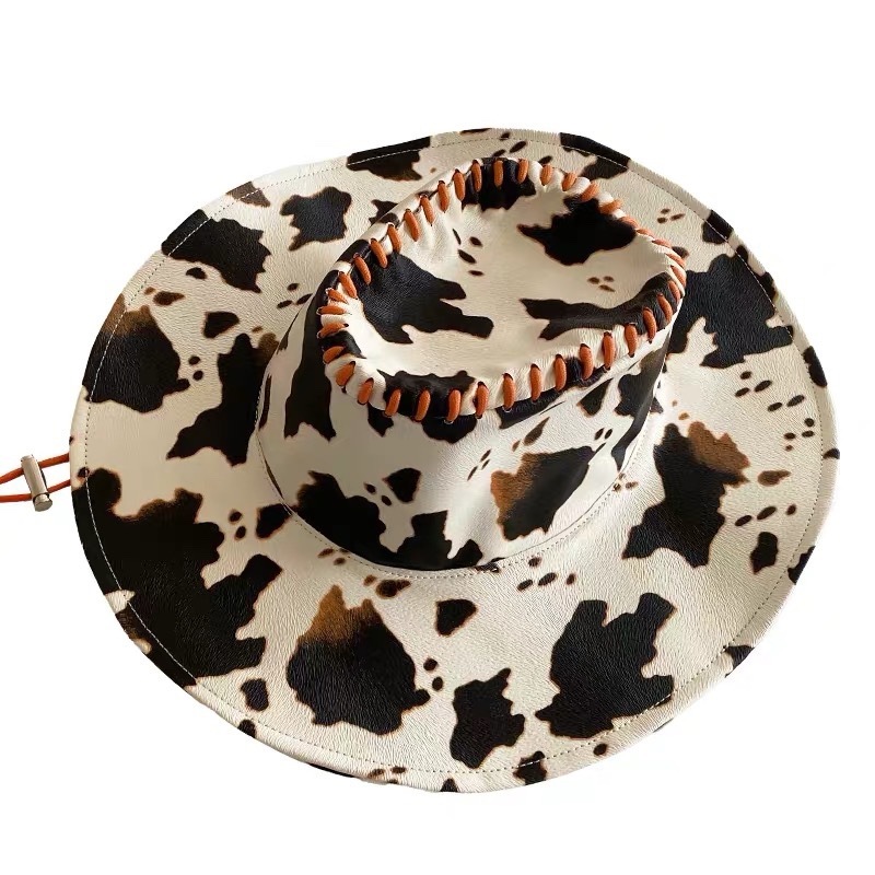 Unisex Spice Girl Wind Cow Print PU-Leder Western Cowboyhut Lady Persönlichkeit Retro Chic Urlaub Reisehut Trend_voghion.com