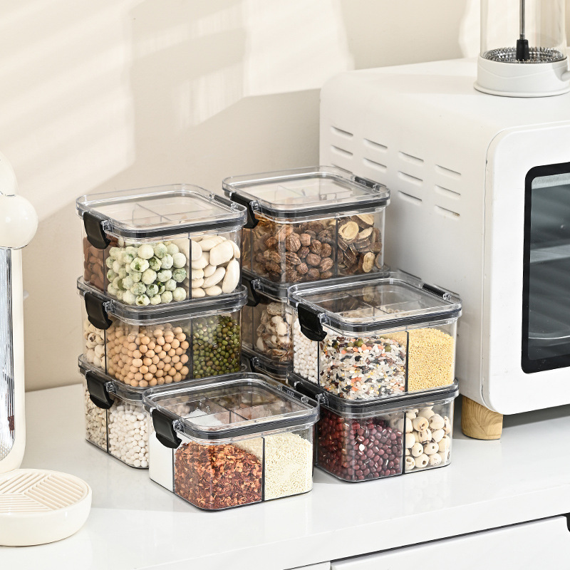 食品級密封罐長方形透明防潮中藥分格收納盒子廚房五穀雜糧儲物罐