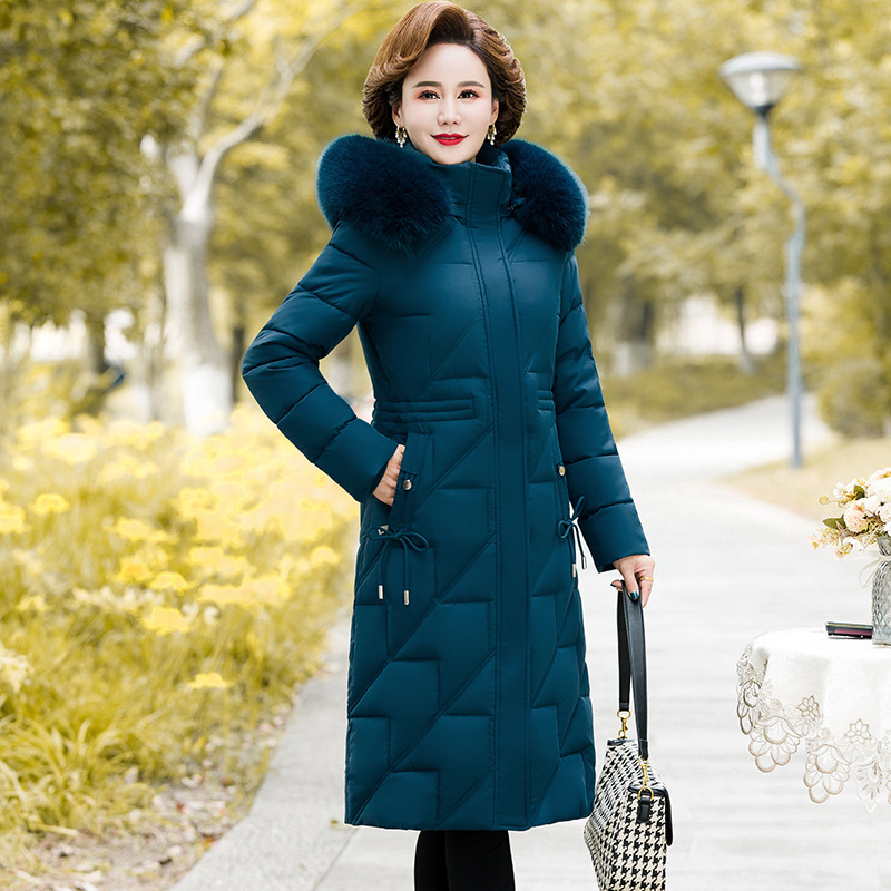 Middle-aged and Elderly Women's Long Over-the-knee Down Cotton-padded Jacket Women's Thickened plus size Coat Mother's Outer Wear Cotton-padded Coat