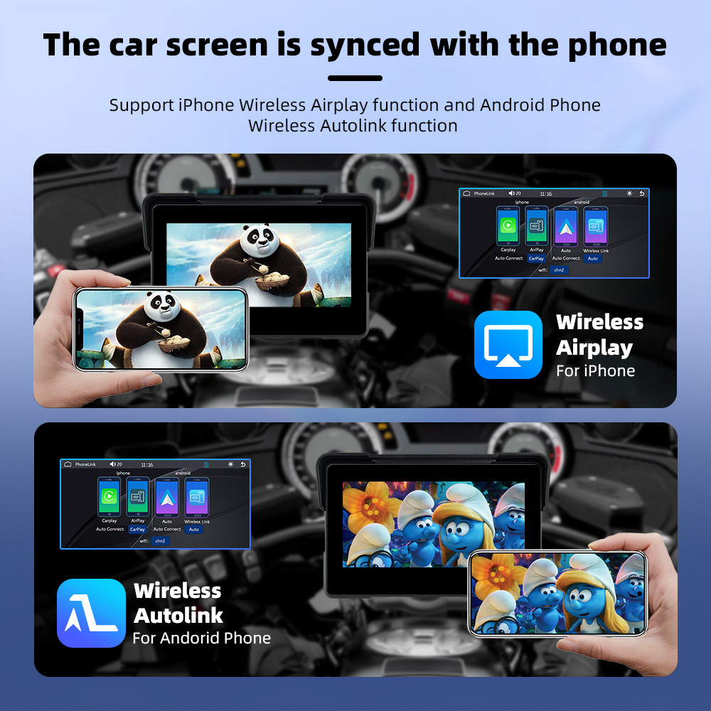 7inch Motorcycle Portable Wireless Carplay Navigation Device Ips Hd Waterproof Tire Pressure Monitoring Vehicle Display Screen