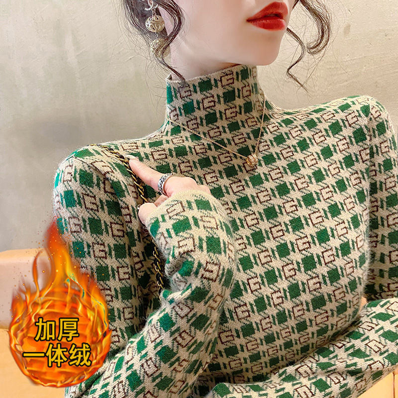 High-Quality One-Piece Velvet Thickened Half-Turtleneck Bottoming Shirt for Women in Autumn and Winter, New Style Slim-Fitting Sweater for Women