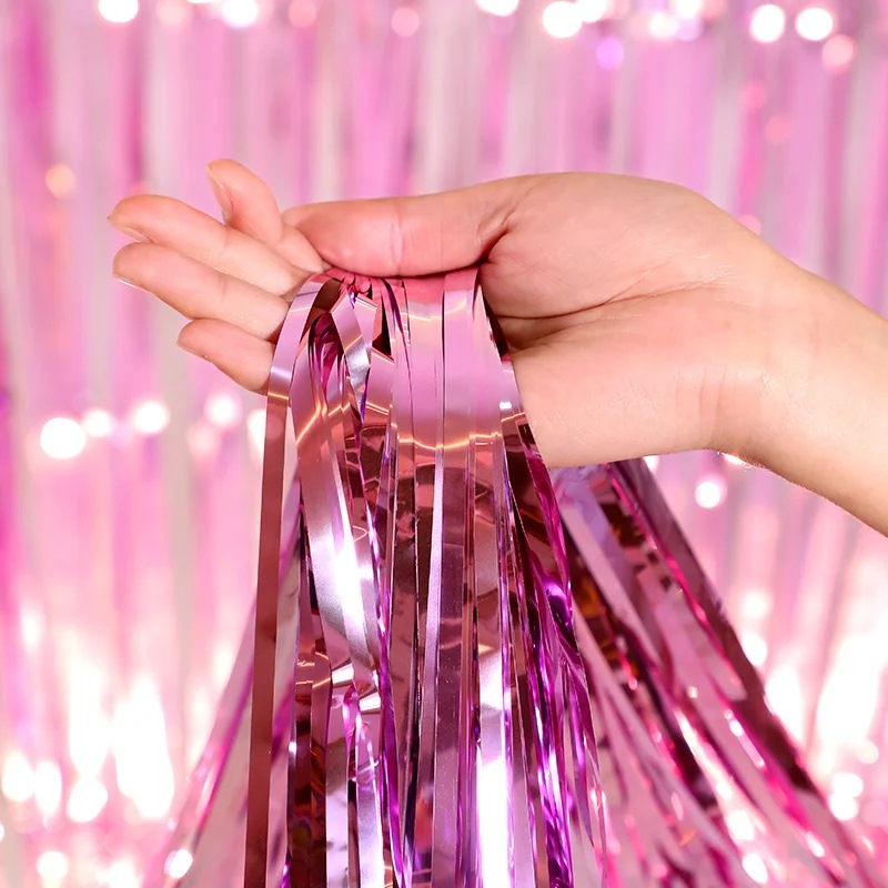 Cortina de lluvia mate mate mate fiesta de cumpleaños fondo de boda decoración de pared diseño brillante cuadrado cortina de lluvia borla