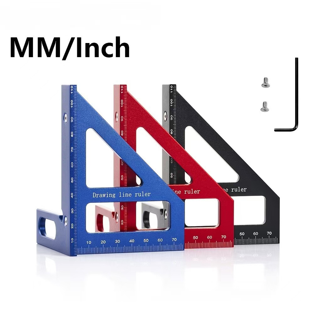 45/90度铝合金木工尺斜接三角尺方形量角器布局测量工具阳极氧化