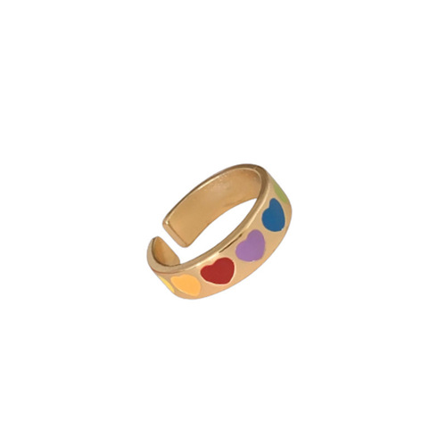 Korean retro rainbow love open ring Internet celebrity girl wind drop oil paint ring round geometric ring