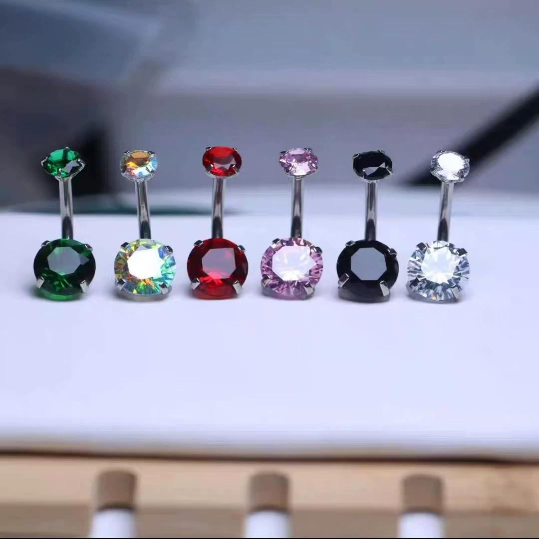 Оптовая продажа пирсинга пупка из титановой стали с четырьмя когтями, двойным цирконием и кольцом из нержавеющей стали 316 для трансграничной торговли на Amazon