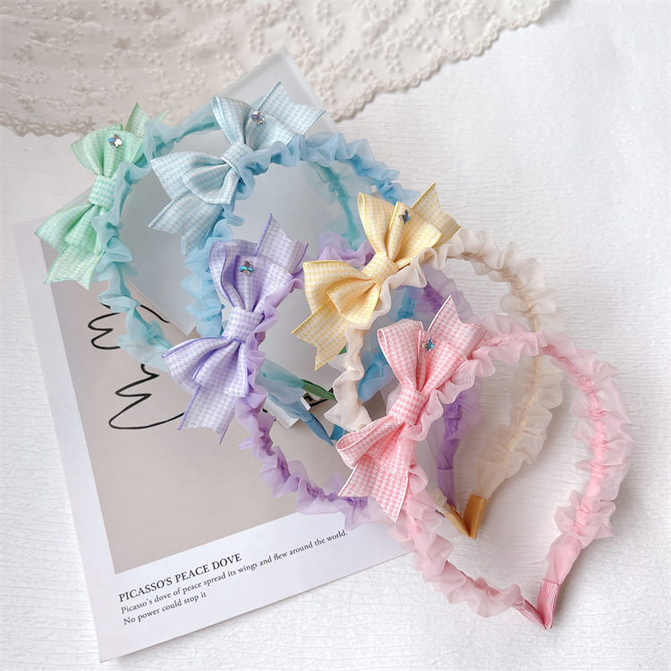 Children's mesh pleated gauze bow headband cute little princess hair clip hairpin headband for girls