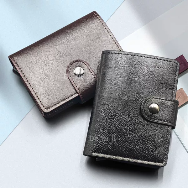Direct Sale from Manufacturer, Short Cross-Border Pop-Up Card Holder Men's Wallet, Vertical Style with Lock Buckle, Leather Wallet for Young People, Soft Leather Business Coin Purse