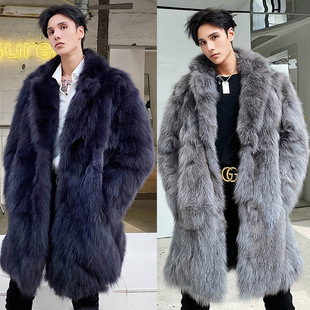 Tuscan Lamb Wool Coat Men's Fur Coat Faux Fox Wool Coat Mid-length Thickened Casual Top
