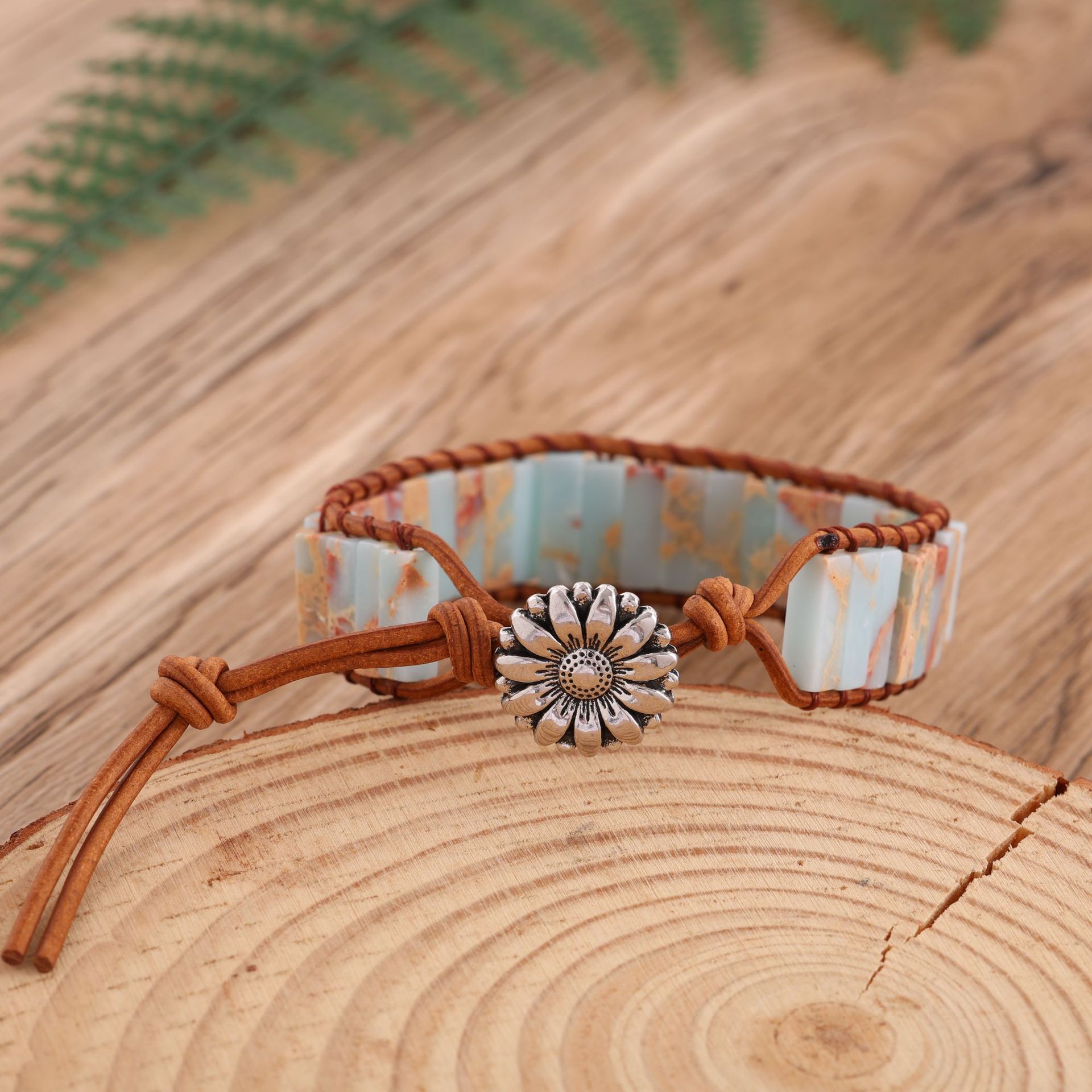 Longrui Amazon joyería transfronteriza imitación piedra natural pulsera de cuerda de cuero tejida a mano joyería de mano creativa bohemia