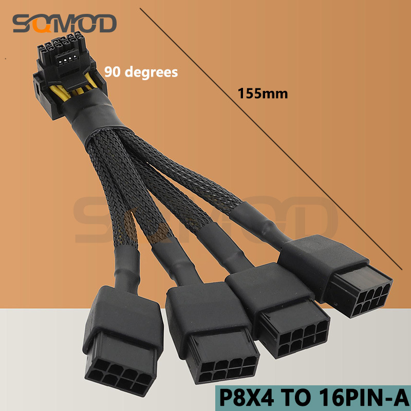 Suitable for GPU RTX4090 4X8 pin PCI-e to 16 pin 12vhpwr connector 90 degree elbow