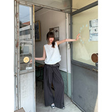 复古美式格纹荷叶边松紧抽绳休闲裤女夏小众设计感长裤