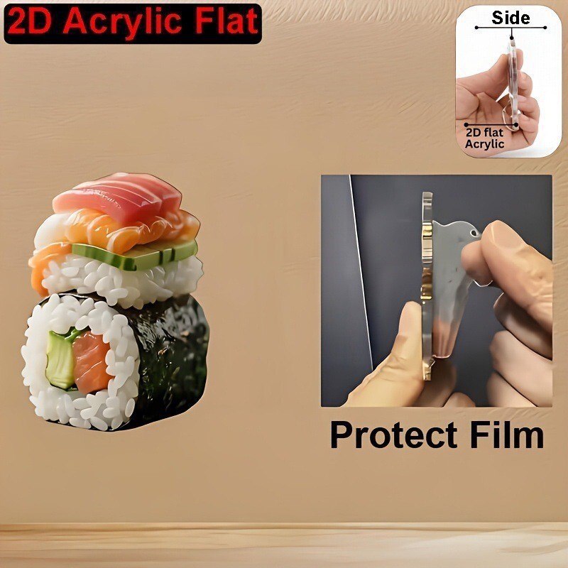 Cross-Border Popular Sushi Keychain, Fashionable Acrylic 2D Flat Interesting Keychain, Bag and Car Decoration Customization
